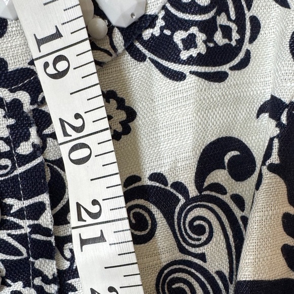 Eliza J Floral Beaded Neckline Dark Navy Blue White Linen Blend Mini Dress M - Picture 7 of 17